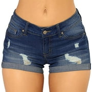 knqrhpse Shorts For Women Women's Ripped High Waisted Denim Shorts Stretchy Jean Shorts Jean Shorts Womens Leggings For Women Dark blue L